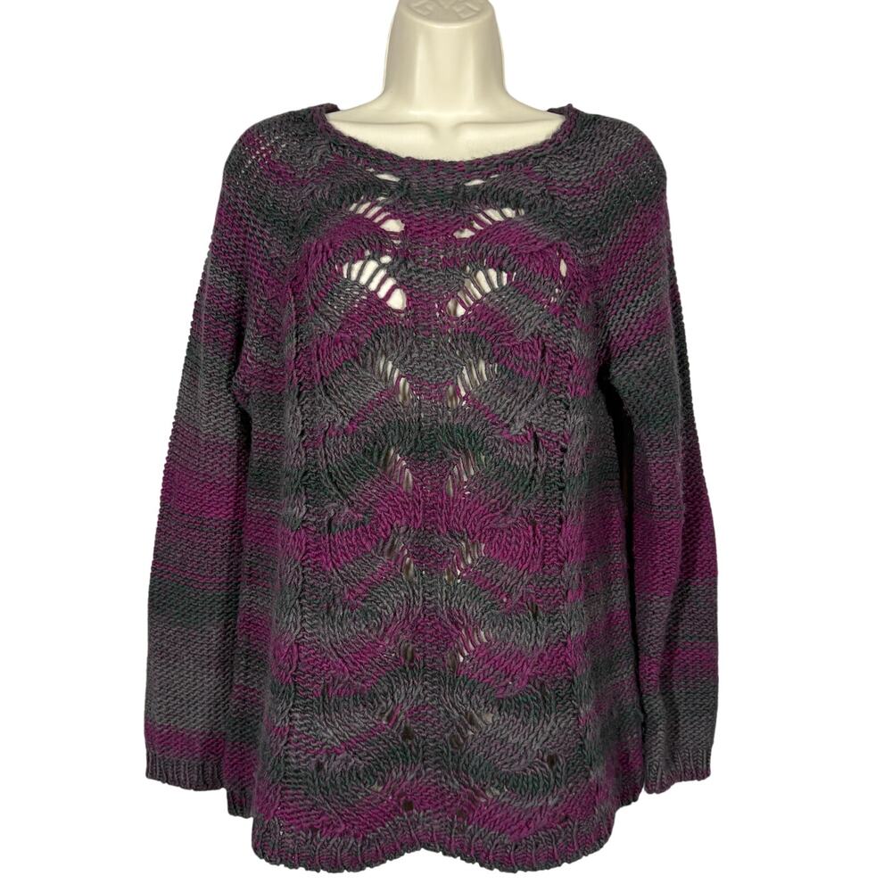 Lola's Wool Blend Sweater Italy Casual Open Knit Long Sleeve Grape Purple - M